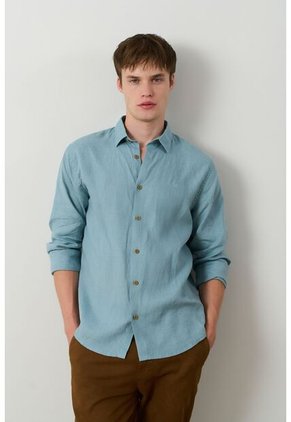 Camisa Manga Larga Semi Fitted Para Hombre Roma Camisa Manga Larga Semi Fitted Para Hombre Roma Azul Aguamarina M VÉLEZ