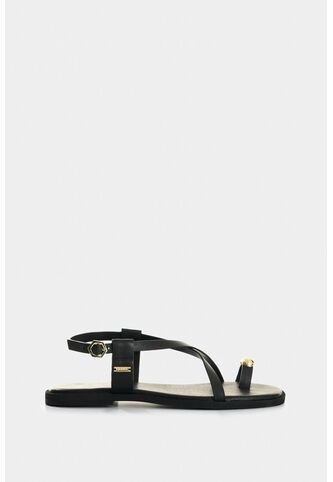 Sandalia Plana De Cuero Para Mujer Kira Sandalia Plana De Cuero Para Mujer Kira Negro 39 VÉLEZ Vélez