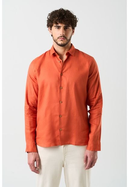 Camisa Manga Larga En Lino Para Hombre Silueta Semi Ajustada Camisa Manga Larga En Lino Para Hombre Silueta Semi Ajustada Naranja XXL Vélez