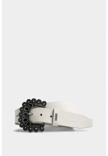 Cinturón Unifaz Mars De Cuero Para Mujer Silueta Hexagonal Cinturón Unifaz Mars De Cuero Para Mujer Silueta Hexagonal Blanco M VÉLEZ