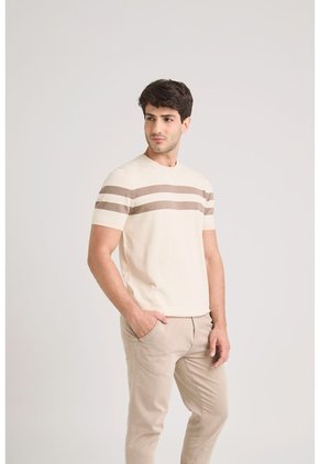 Camiseta Franjas 2 Tejida Para Hombre Manga Corta Camiseta Franjas 2 Tejida Para Hombre Manga Corta Arena XL VÉLEZ