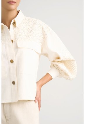 Chaqueta Aguamarina De Tela Para Mujer Bordados En Gamuza Chaqueta Aguamarina De Tela Para Mujer Bordados En Gamuza Blanco XS VÉLEZ
