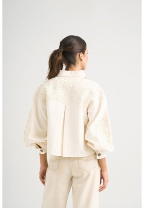 Chaqueta Aguamarina De Tela Para Mujer Bordados En Gamuza Chaqueta Aguamarina De Tela Para Mujer Bordados En Gamuza Blanco XS VÉLEZ