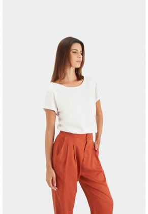 Camiseta Manga Corta Para Mujer Bolsillo Cuero Camiseta Manga Corta Para Mujer Bolsillo Cuero Blanco L VÉLEZ