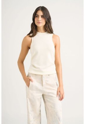 Top Tank Tejido Rectilíneo Para Mujer Manga Sisa Top Tank Tejido Rectilíneo Para Mujer Manga Sisa Crema XS VÉLEZ