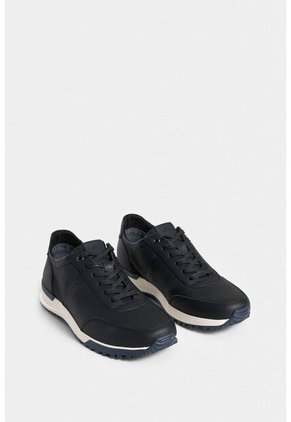 Tenis Vuelos De Cuero Para Hombre Combinación De Texturas Tenis Vuelos De Cuero Para Hombre Combinación De Texturas Negro 38 VÉLEZ