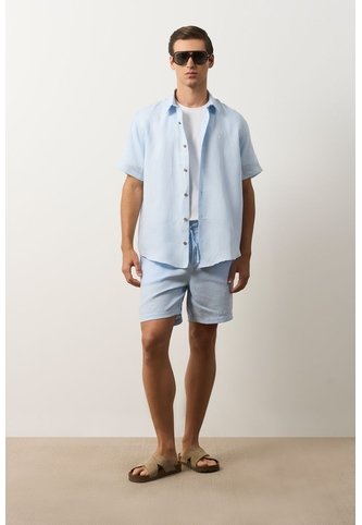 Bermuda En Lino Para Hombre Bélgica Bermuda En Lino Para Hombre Bélgica Azul Claro 34 VÉLEZ Vélez