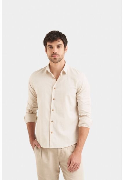 Camisa Manga Larga En Lino Para Hombre Semiffited Camisa Manga Larga En Lino Para Hombre Semiffited Beige L Vélez