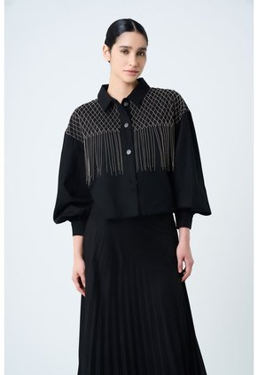 Chaqueta Alhena En Tejido Plano Para Mujer Bordado Millaré Chaqueta Alhena En Tejido Plano Para Mujer Bordado Millaré Negro XS VÉLEZ