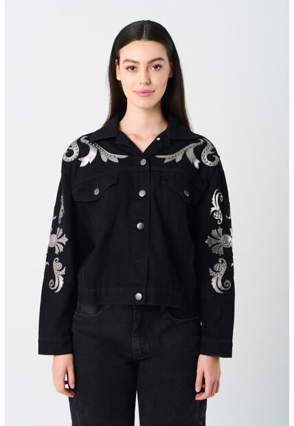 Chaqueta Trucker En Denim Y Cuero Para Mujer Soren Chaqueta Trucker En Denim Y Cuero Para Mujer Soren Negro XXL VÉLEZ