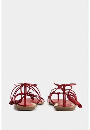Sandalia Plana Geranio De Cuero Folia Para Mujer Amarre Al Tobillo Sandalia Plana Geranio De Cuero Folia Para Mujer Amarre Al Tobillo Rojo 36 VÉLEZ