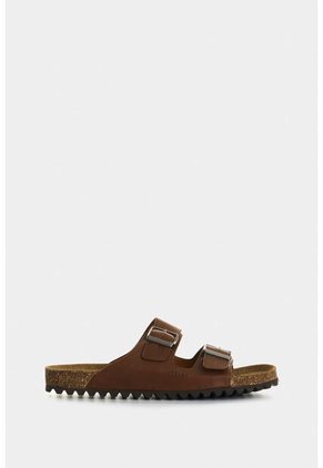 Sandalia Plana Elia De Cuero Para Hombre Doble Hebilla Sandalia Plana Elia De Cuero Para Hombre Doble Hebilla Miel 44 VÉLEZ