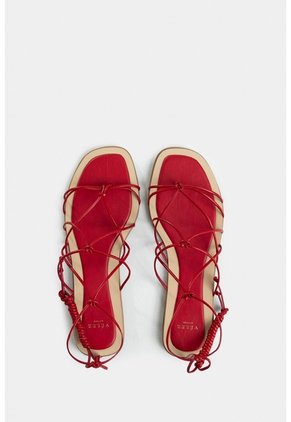 Sandalia Plana Geranio De Cuero Folia Para Mujer Amarre Al Tobillo Sandalia Plana Geranio De Cuero Folia Para Mujer Amarre Al Tobillo Rojo 36 VÉLEZ