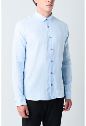 Camisa Manga Larga En Lino Para Hombre Silueta Semi Ajustada Camisa Manga Larga En Lino Para Hombre Silueta Semi Ajustada Azul Claro M VÉLEZ