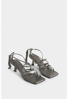 Sandalia Tacón Viena De Cuero Para Mujer Capellada Anudada Sandalia Tacón Viena De Cuero Para Mujer Capellada Anudada Plata 39 Vélez