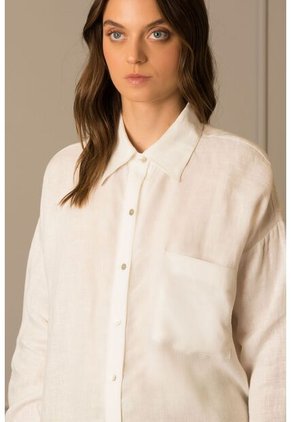 Camisa Básica De Lino Para Mujer Manga Larga Camisa Básica De Lino Para Mujer Manga Larga Blanco XS Vélez