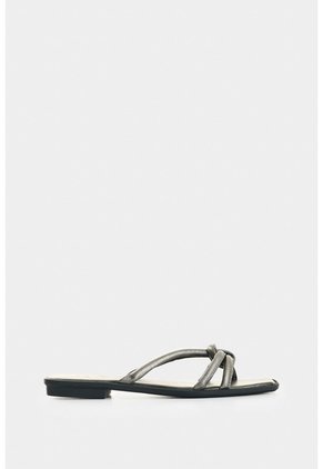 Sandalia Plana De Cuero Para Mujer Sole Sandalia Plana De Cuero Para Mujer Sole Plata 34 VÉLEZ