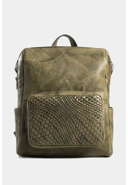 Morral Saba De Cuero Para Mujer Bolsillo Frontal Grabado Morral Saba De Cuero Para Mujer Bolsillo Frontal Grabado Verde VÉLEZ