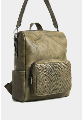 Morral Saba De Cuero Para Mujer Bolsillo Frontal Grabado Morral Saba De Cuero Para Mujer Bolsillo Frontal Grabado Verde VÉLEZ