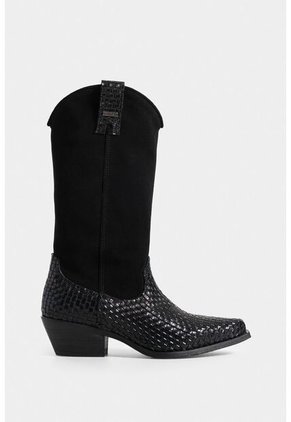 Botas Gobi De Cuero Liso Y Gamuza Para Mujer Chapetas Tejidas Botas Gobi De Cuero Liso Y Gamuza Para Mujer Chapetas Tejidas Negro 40 VÉLEZ