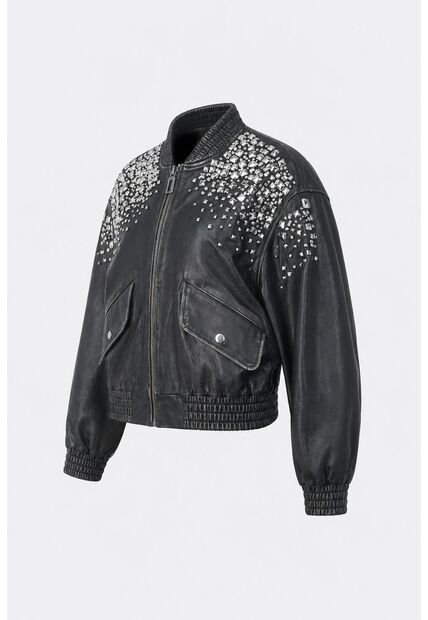 Chaqueta Bomber De Cuero Para Mujer Luzia Chaqueta Bomber De Cuero Para Mujer Luzia Negro XL VÉLEZ