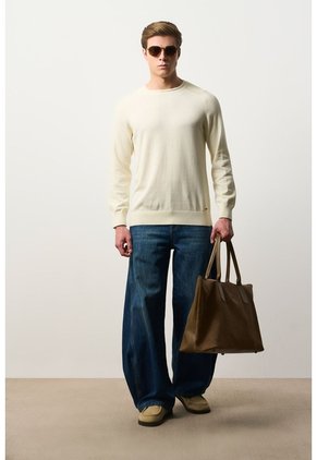 Sweater Tejido En Algodón Para Hombre Manga Ranglan Sweater Tejido En Algodón Para Hombre Manga Ranglan Crema XXL VÉLEZ