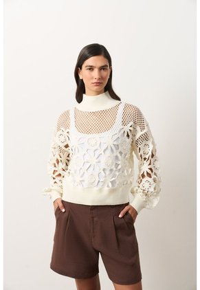 Sweater Oversize Cuello Alto En Algodón Para Mujer Runas Sweater Oversize Cuello Alto En Algodón Para Mujer Runas Crema M VÉLEZ