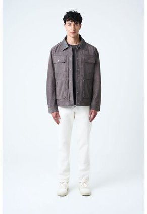 Chaqueta Aron En Gamuza Para Hombre Detalle Cuero Chaqueta Aron En Gamuza Para Hombre Detalle Cuero Gris Pistola S VÉLEZ