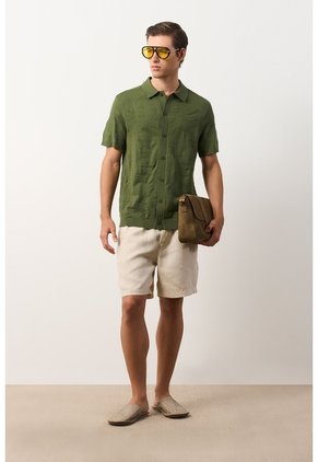 Camisa Manga Corta Tejida Para Hombre Ikal Camisa Manga Corta Tejida Para Hombre Ikal Verde Oliva L VÉLEZ
