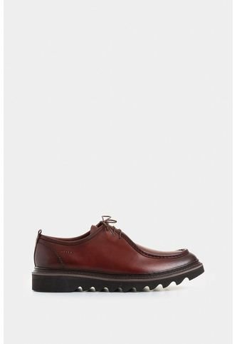 Zapato De Cordón Ambar De Cuero Para Hombre Detalle Costura Contraste Vélez