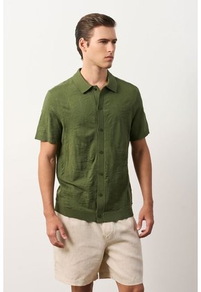 Camisa Manga Corta Tejida Para Hombre Ikal Camisa Manga Corta Tejida Para Hombre Ikal Verde Oliva L VÉLEZ
