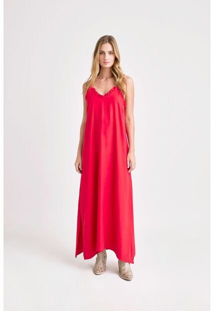 Vestido Rosas En Tejido Plano Para Mujer Detalle Trenzado Vestido Rosas En Tejido Plano Para Mujer Detalle Trenzado Rojo 08 Vélez