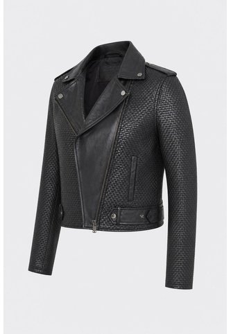 Chaqueta Claire Tejida De Cuero Para Mujer Silueta Biker Chaqueta Claire Tejida De Cuero Para Mujer Silueta Biker Negro L VÉLEZ Vélez