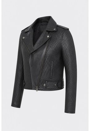 Chaqueta Claire Tejida De Cuero Para Mujer Silueta Biker Chaqueta Claire Tejida De Cuero Para Mujer Silueta Biker Negro XXL VÉLEZ