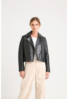 Chaqueta Claire Tejida De Cuero Para Mujer Silueta Biker Chaqueta Claire Tejida De Cuero Para Mujer Silueta Biker Negro XXL VÉLEZ