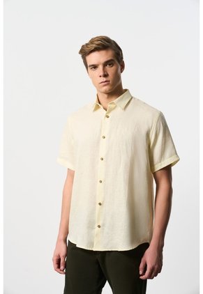 Camisa En Lino Manga Corta Siena Para Hombre Camisa En Lino Manga Corta Siena Para Hombre Amarillo XS VÉLEZ