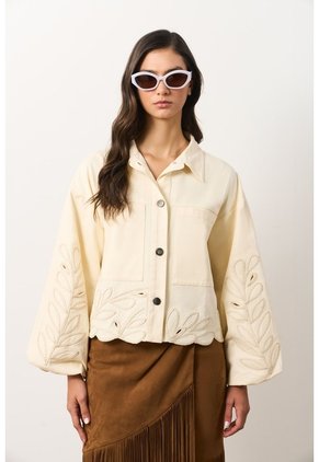 Chaqueta En Dril Para Mujer Runas Chaqueta En Dril Para Mujer Runas Crema M VÉLEZ