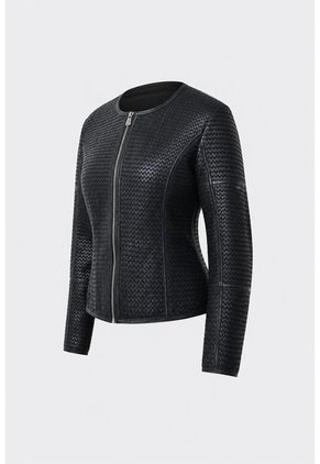 Chaqueta De Cuero Tejido Para Mujer Woven Chaqueta De Cuero Tejido Para Mujer Woven Negro M VÉLEZ