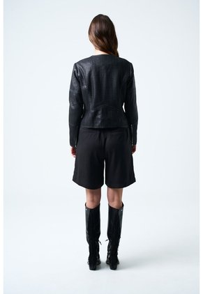 Chaqueta De Cuero Tejido Para Mujer Woven Chaqueta De Cuero Tejido Para Mujer Woven Negro M VÉLEZ