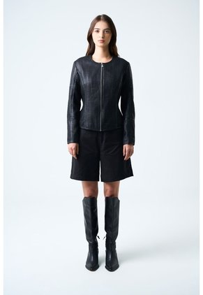Chaqueta De Cuero Tejido Para Mujer Woven Chaqueta De Cuero Tejido Para Mujer Woven Negro M VÉLEZ