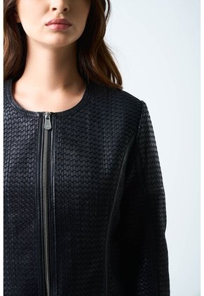 Chaqueta De Cuero Tejido Para Mujer Woven Chaqueta De Cuero Tejido Para Mujer Woven Negro M VÉLEZ