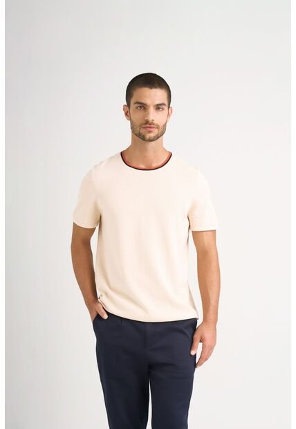 Camiseta Tejida Lepus De Algodón Para Hombre Cuello En Contraste Camiseta Tejida Lepus De Algodón Para Hombre Cuello En Contraste Arena XX Vélez