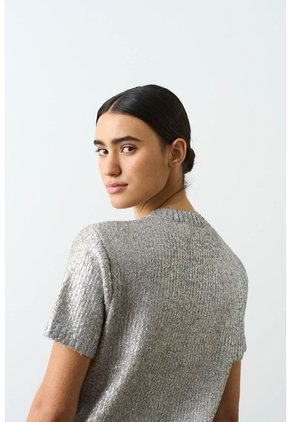 Camiseta Manga Corta Tejida Para Mujer Aura Camiseta Manga Corta Tejida Para Mujer Aura Plata L VÉLEZ