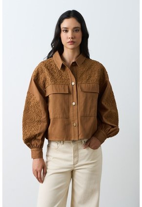Chaqueta Aguamarina De Tela Para Mujer Bordados En Gamuza Chaqueta Aguamarina De Tela Para Mujer Bordados En Gamuza Miel L VÉLEZ
