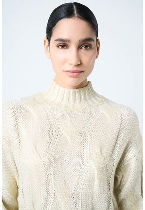 Sweater Rock En Tejido Rectilíneo Para Mujer Efecto Metalizado Sweater Rock En Tejido Rectilíneo Para Mujer Efecto Metalizado Dorado L VÉLEZ