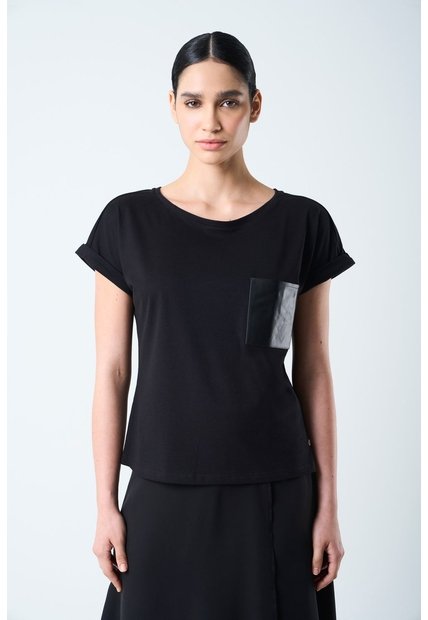 Camiseta Manga Corta Para Mujer Bolsillo Cuero Camiseta Manga Corta Para Mujer Bolsillo Cuero Negro M VÉLEZ