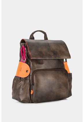 Morral Zermatt De Cuero Para Mujer Tapa Y Bolsillo Frontal