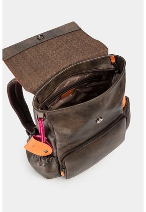 Morral Zermatt De Cuero Para Mujer Tapa Y Bolsillo Frontal