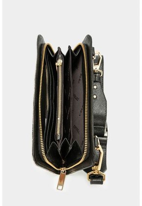 Billetera Porta Chequera Print De Cuero Pelo Bovino Para Mujer Estampado Animal Print Negro