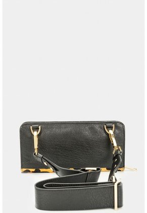 Billetera Porta Chequera Print De Cuero Pelo Bovino Para Mujer Estampado Animal Print Negro